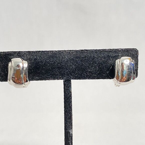 Monet Tiny Earrings Silvertone Art Deco Stud Clip Ons - Picture 1 of 9